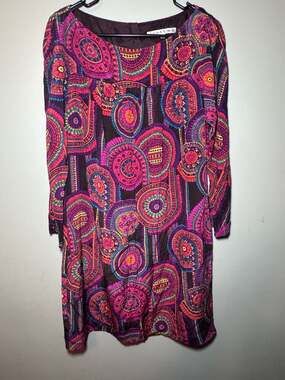 Trina Turk Silk Dress Women’s 12 Multicolor Medallion Print Long Sleeve USA